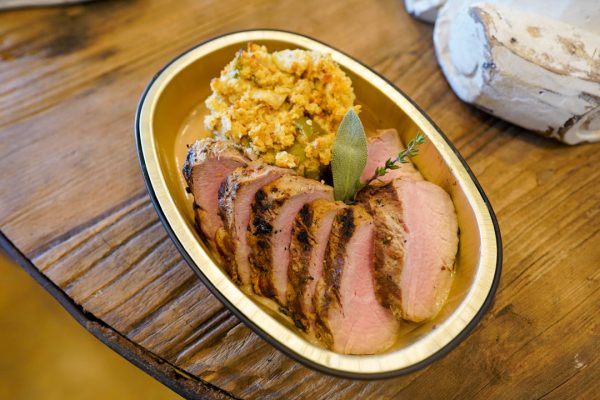 Roasted Pork Tenderloin with Cornbread Stuffing Cake on Sale