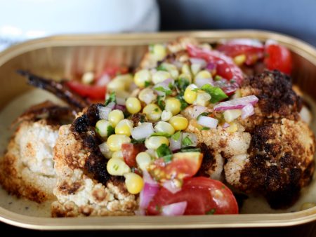 Roasted Cauliflower Steaks, Tomato Corn Salsa, Poblano Cream Hot on Sale