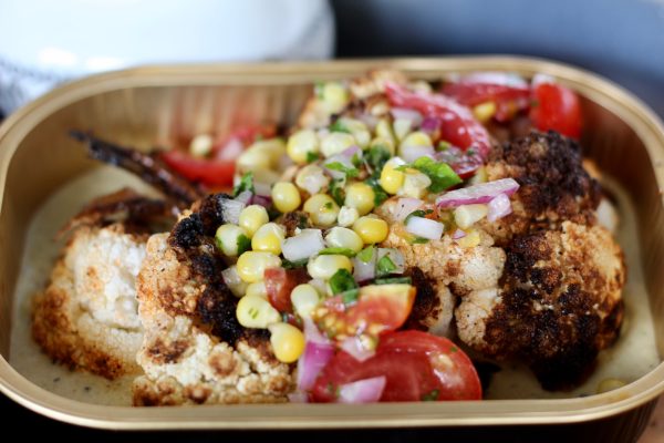 Roasted Cauliflower Steaks, Tomato Corn Salsa, Poblano Cream Hot on Sale