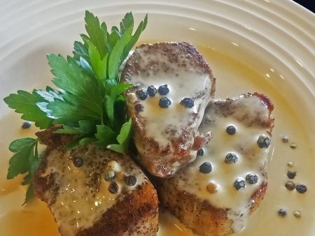 Seared Pork Tenderloin Medallions with Brandy Peppercorn Sauce For Cheap