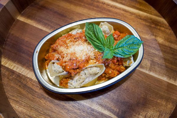 Ricotta Stuffed Shells Topped with Chicken Bolognese Online now