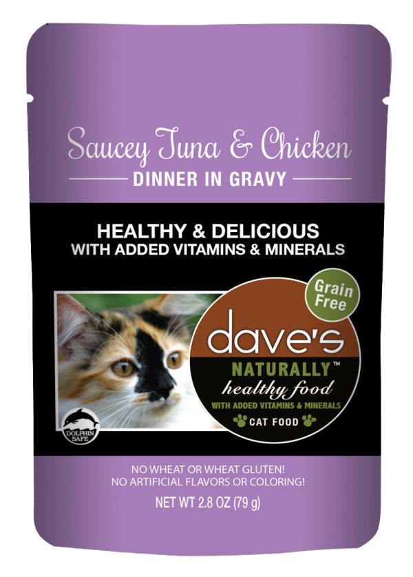 Dave’s Naturally Healthy Cat Food Pouch – Saucey Tuna & Chicken Dinner in Gravy For Sale