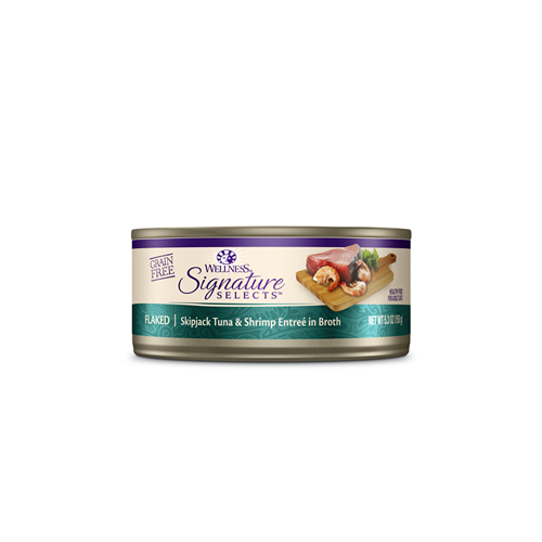 Wellness Signature Select Flaked Skipjack Tuna with Shrimp Entree in Broth Canned Cat Food Hot on Sale